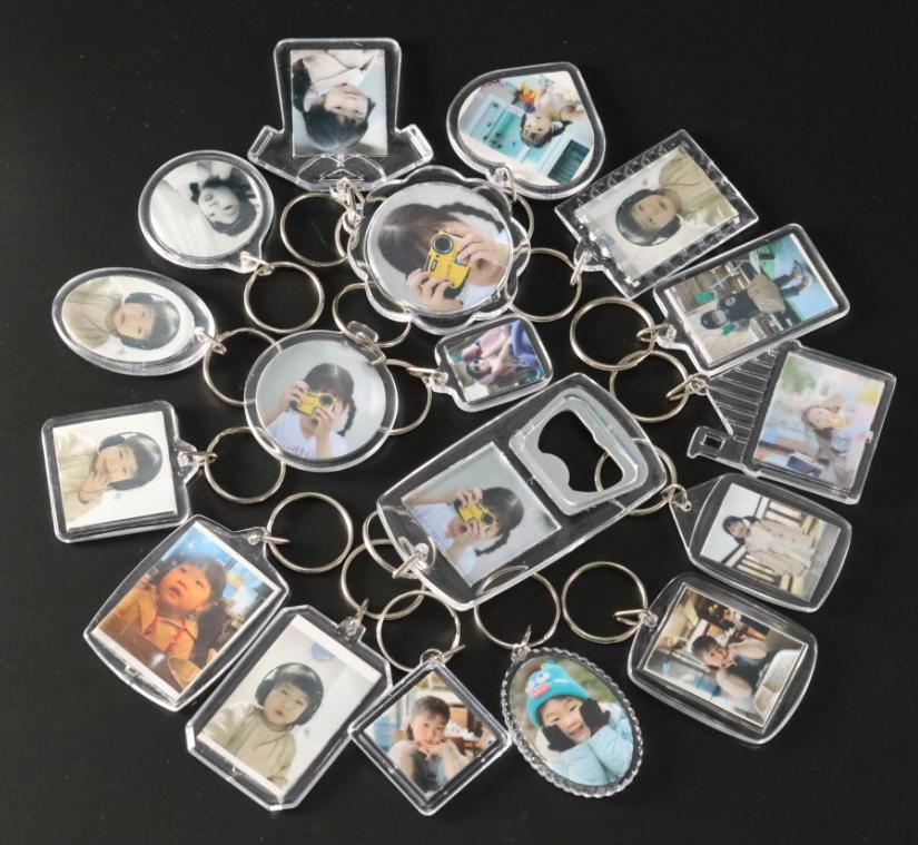 アクリルキーリング ポカホルダー チェキキーリング 写真 透明 フォトカード 証明写真 四つ葉のクローバーキーチェーン