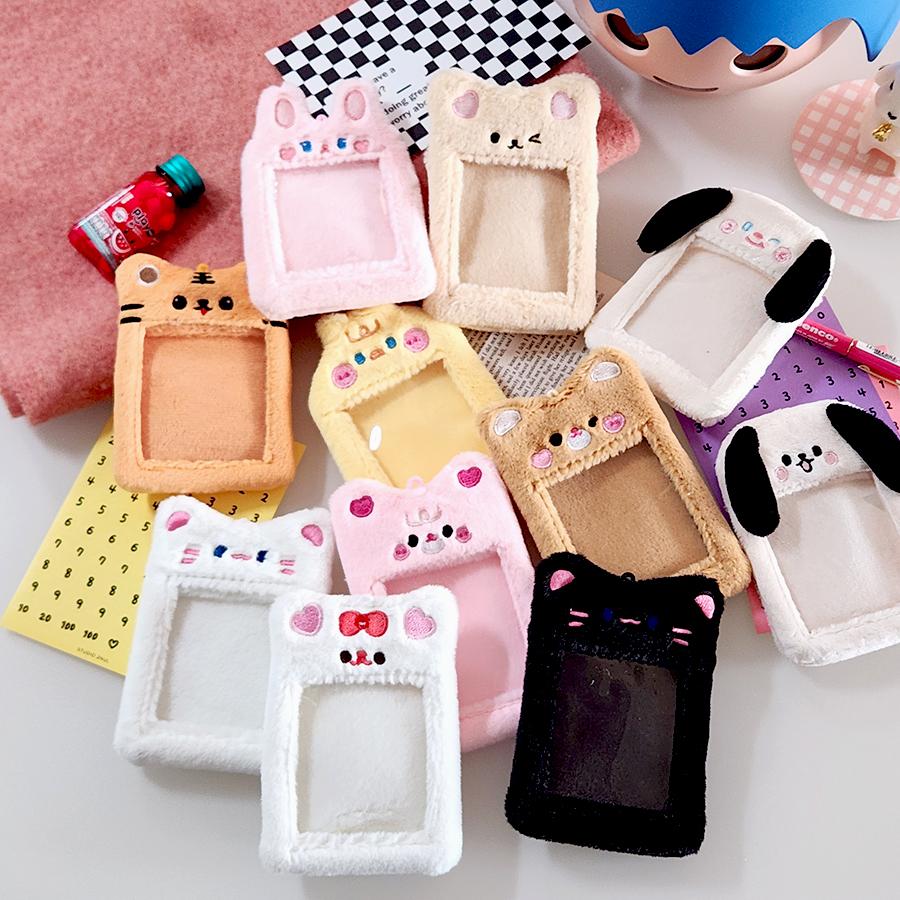 ファーポカホルダー フォトカード アイドル 動物 ウサギ クマ 犬 猫 キーリング