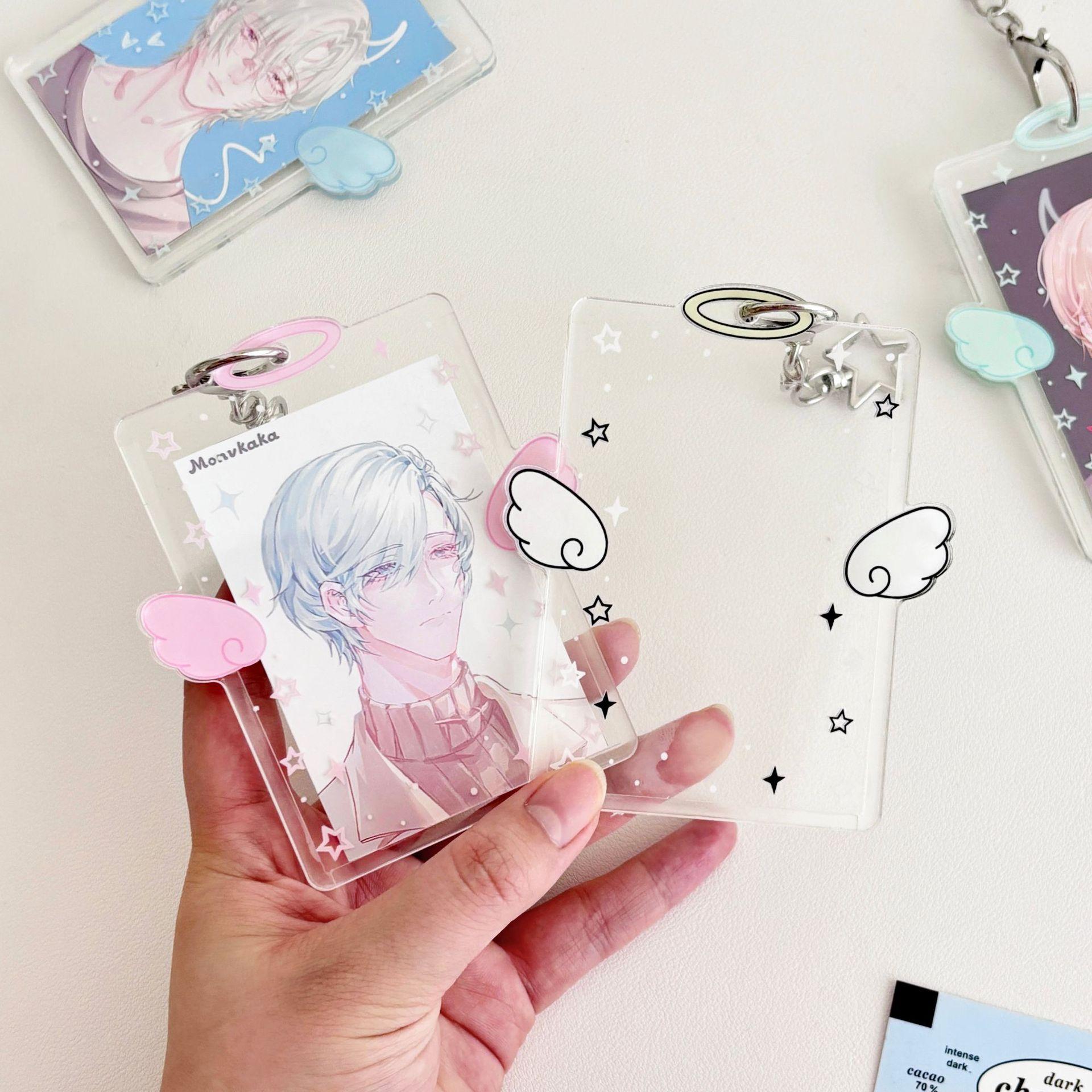 マイ スター エンジェル 透明 アクリル ポカホルダー 写真 フォトカードホルダー キーリング キーホルダー