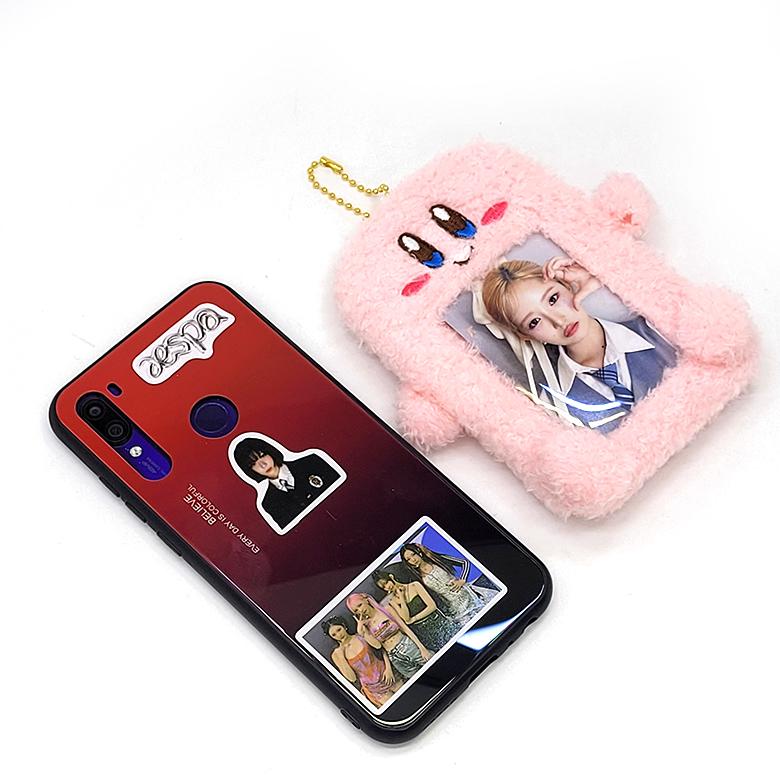 ポカ ボアファーホルダー ピンク ふわふわ フォトカード ホルダー キーリング アクセサリー バッグチャーム キーホルダー