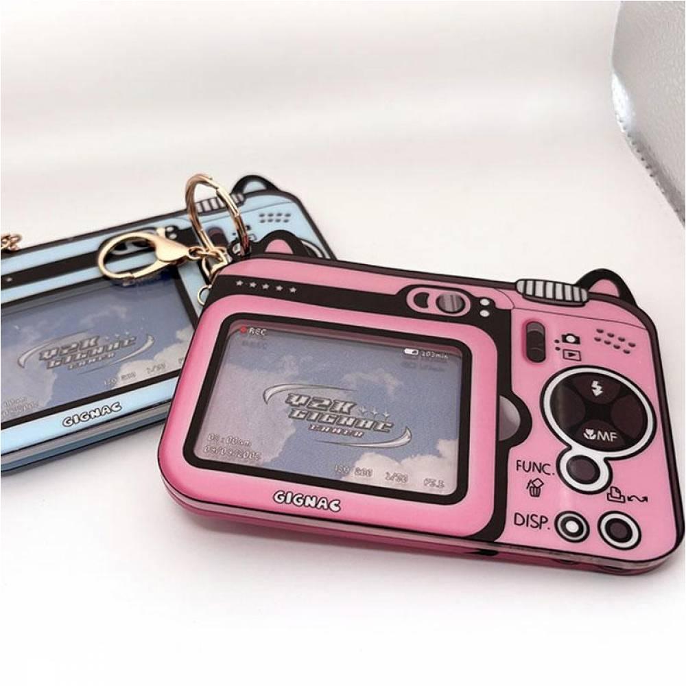 かわいいレトロ Y2K カメラ ポカホルダー フォトカード ポーチ ケース バッグ キーリング キーホルダー バッグチャーム デコレーション