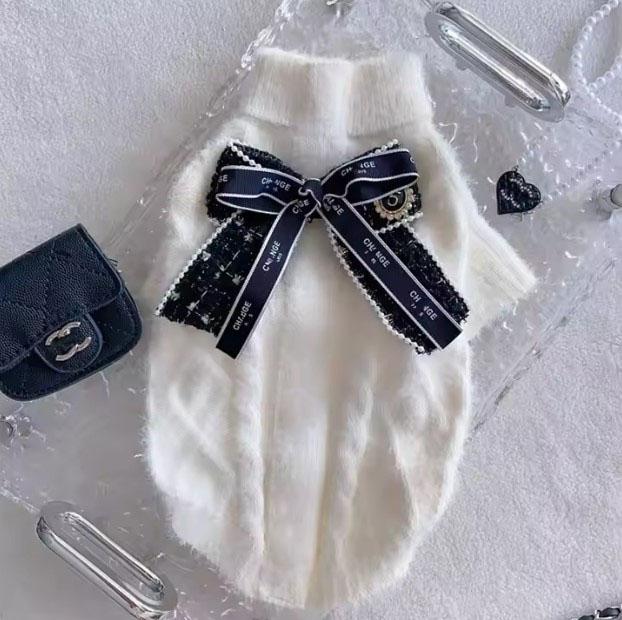 PETDROKING 犬服 冬ニットセーター ドッグTシャツ 王様リボンスタイル