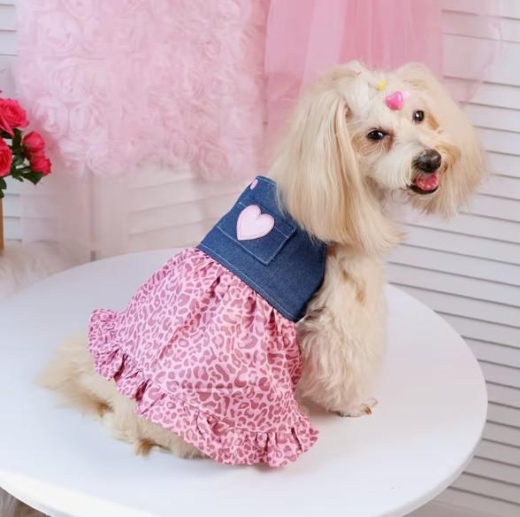 Newdays ピンク レオパード フリルスカート 犬服