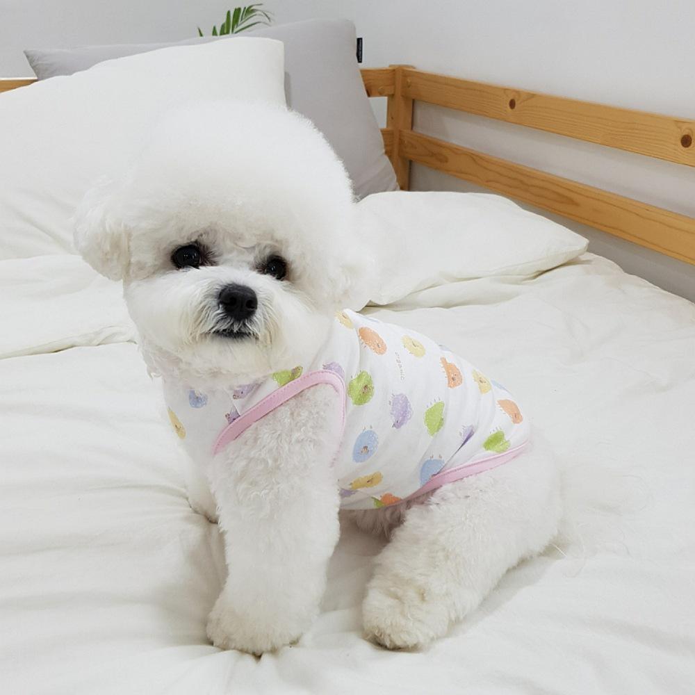 犬服 犬室内服 パジャマ 夏服 タンクトップ ノースリーブ オーガニック純綿 몽글몽글양S