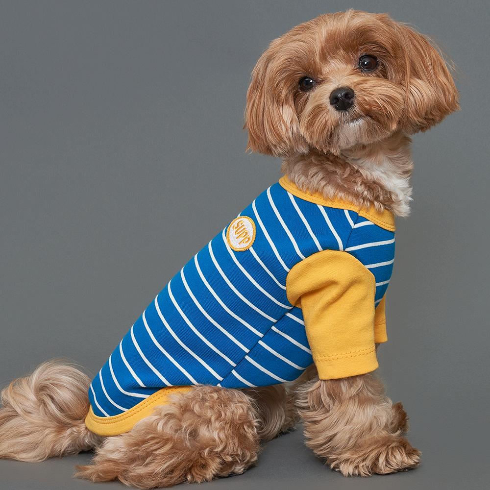 犬服 ドッグウェア 室内服 ボーダーラグラン Tシャツ ブルー 2XL 中型犬 大型犬服