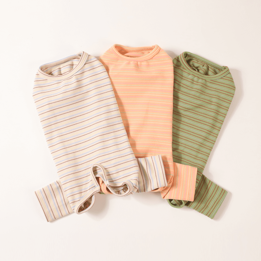 犬用オールインワン 部屋着 犬服 オールインワン 室内服 ライン (女の子用)