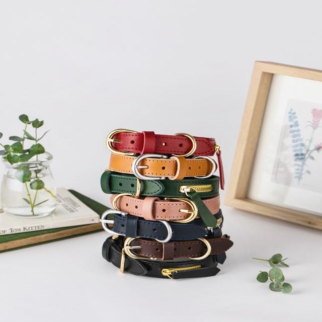 カネール シグネチャー ジッパーラベルIDタグ 本革 犬用リード 小型犬 中型犬 大型犬