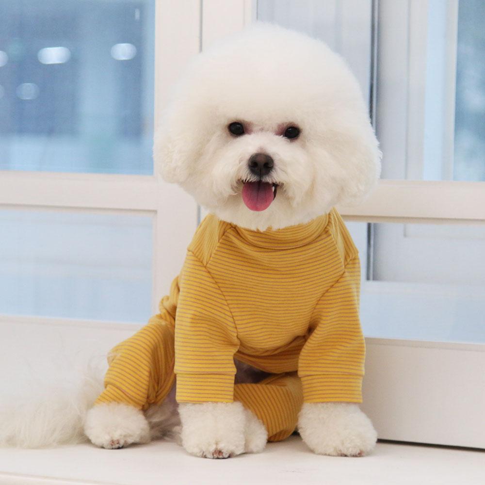 You & Pet 犬服 細ストライプ ふわふわ オールインワン