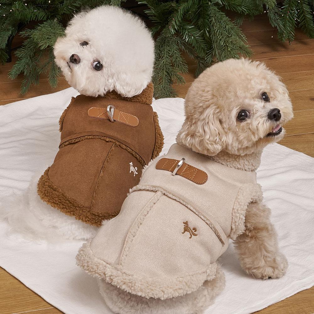 犬服 ダウン ハーネス ドッグウェア 冬服 スエード ムートン