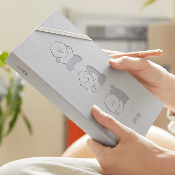 カカオフレンズ (Kakao Friends) 2026 ダイアリー チュンシギ グレー (ステッカー付)