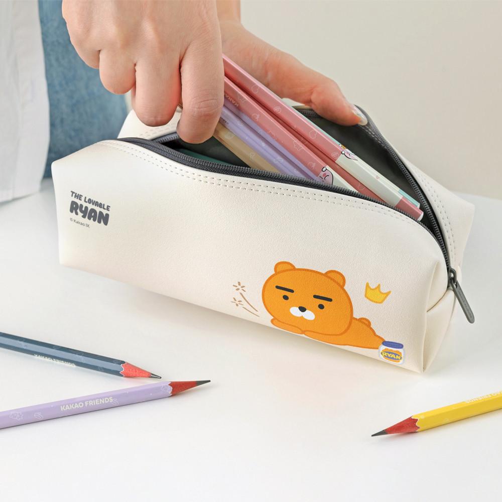 iConos Kakao Friends 四角い可愛いペンケース 小学生 筆記用具ポーチ ケース ライアン