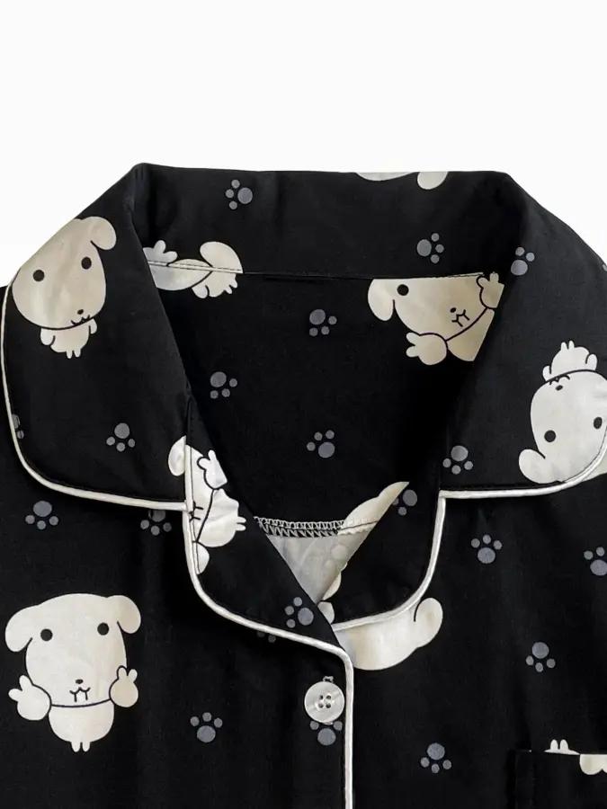 가나디 ブラック子犬 セット 長袖パジャマ 春 長ズボン ホームウェア