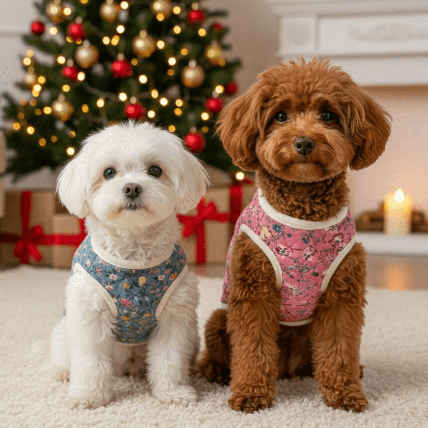 犬服 おばあちゃん花柄キムチ作りベスト Daiso 猫服