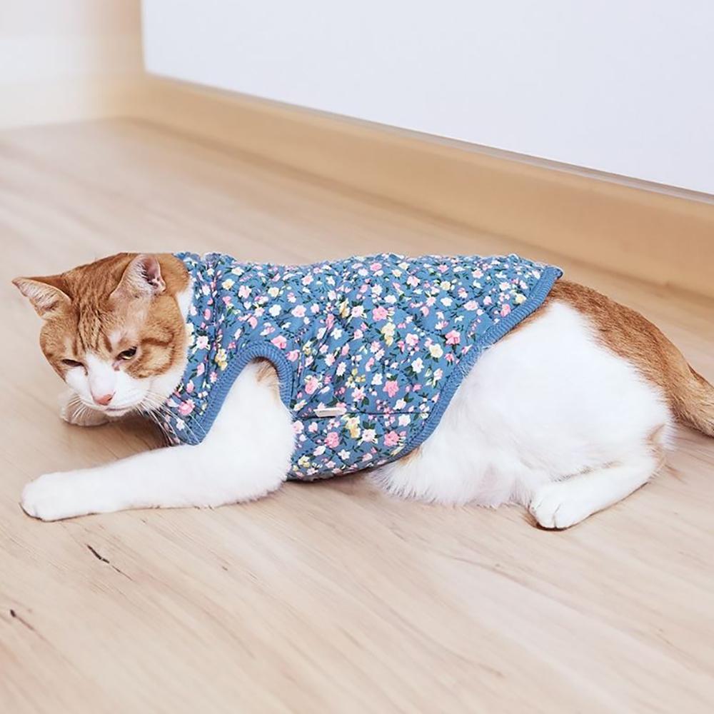 犬 猫服 おばあちゃん花柄 キムチ作りベスト ペット用 冬用 キルティング 起毛パジャマ チョッキ ダウン 室内服 S