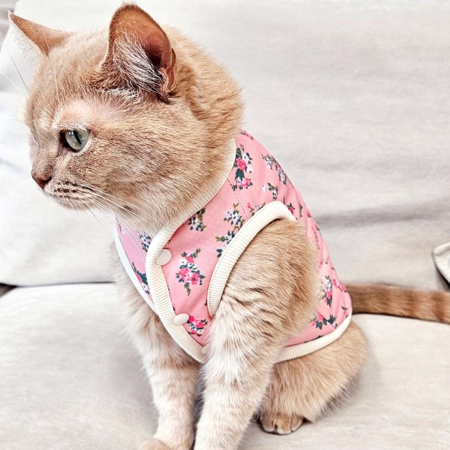 AriCat 猫用服 冬 キムジャンベスト 室内着 外出着 花柄 新婦風ベスト ピンク