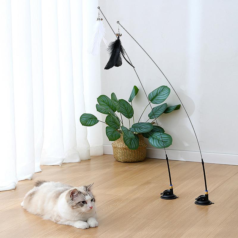 GatoNine 猫用吸着羽根 釣り竿 おもちゃ