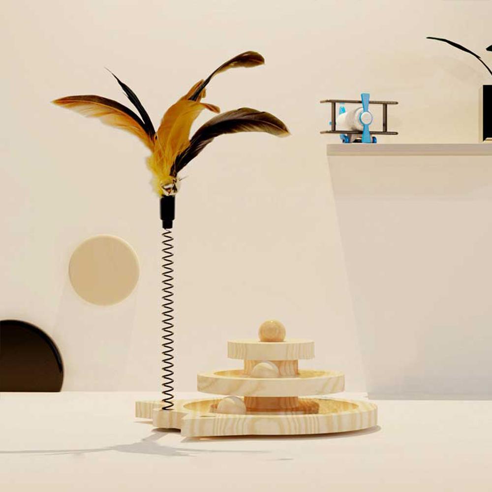 Avelies ベビー猫用木製おもちゃ 냥냥펀치 (ニャンニャンパンチ) トイボール 木製 3段 ターンテーブル