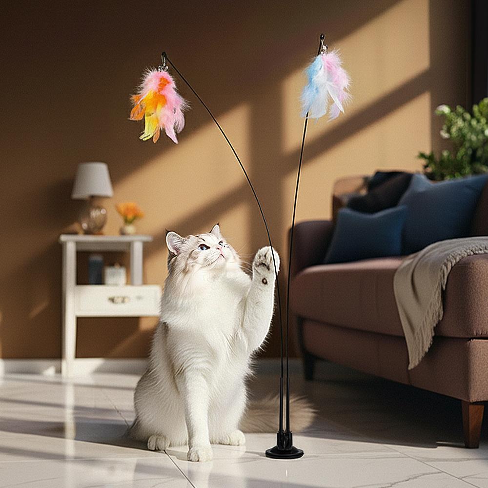Retto 2in1 猫用釣り竿おもちゃ 吸盤付き フェザーセット