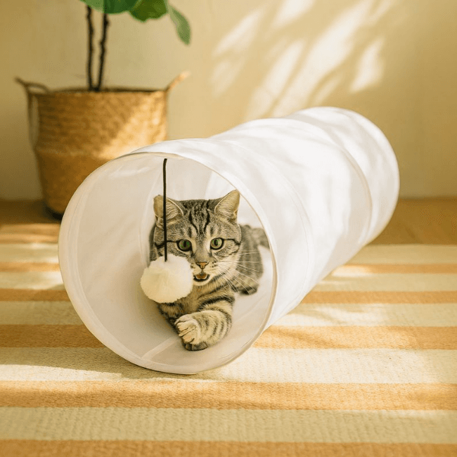 Catudio 猫用トンネル Cat tunnel 隠れ家 おもちゃ ホワイト I型 小型