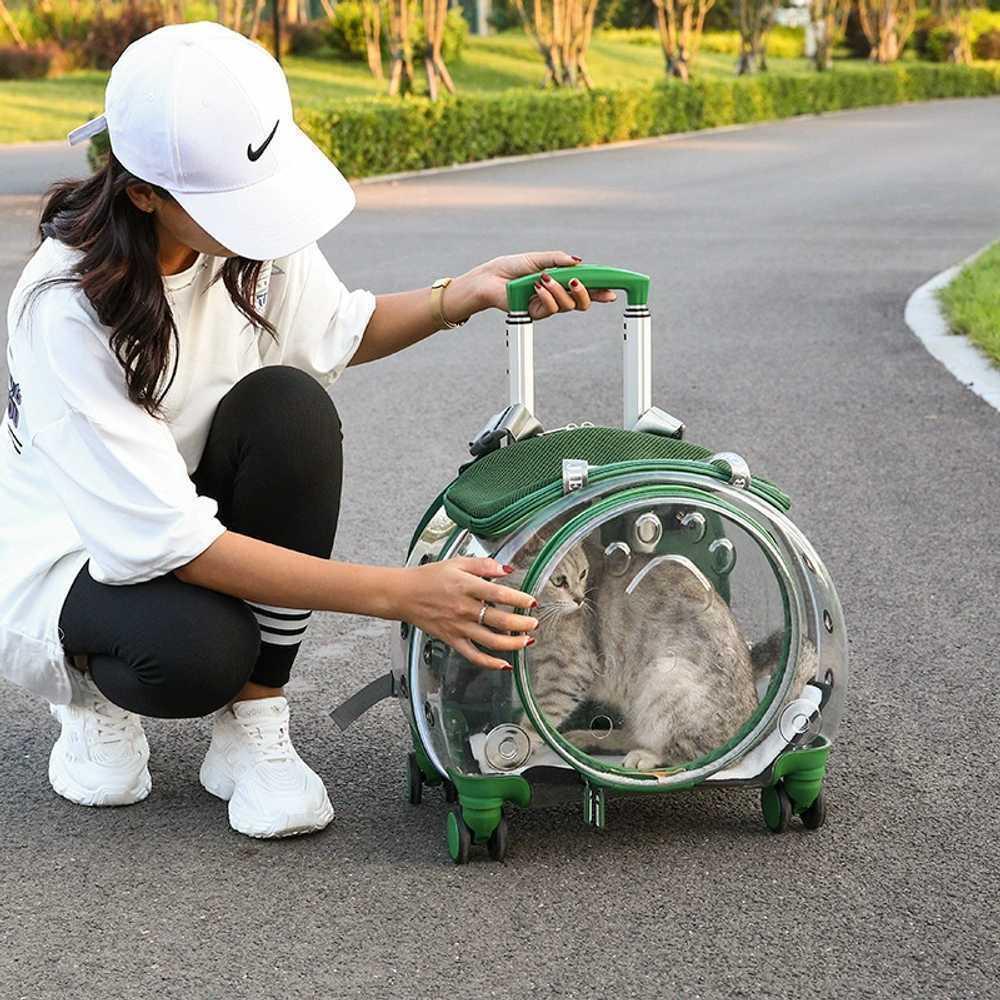 透明ペットキャリー 猫 犬 宇宙船バックパックバッグ スタンダード ローズレッド フリーサイズ - 猫