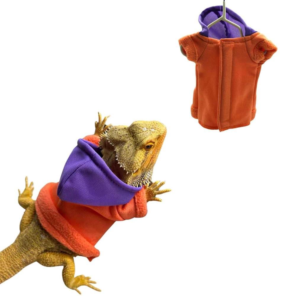 ビアディッドドラゴン用 コットンフード付きTシャツ レオパード柄 トカゲ用 衣装、皮膚保護用 爬虫類 アパレル Black