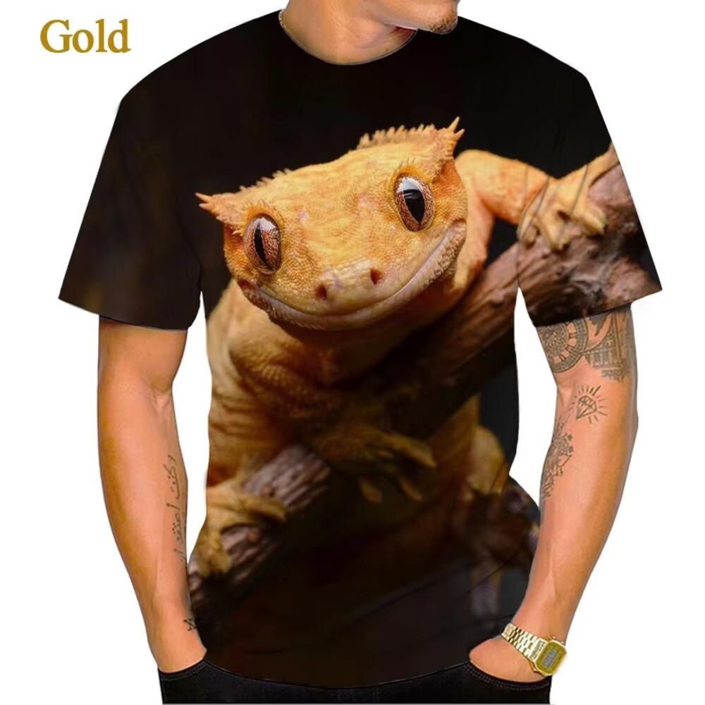 トカゲ服 クレスト トカゲプリント半袖Tシャツ ユニセックス カジュアル ラウンドネック 3Dプリントアニマルシリーズ 夏新作