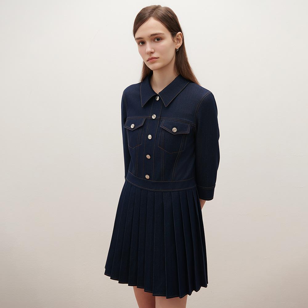 シャティン デニム プリーツ ワンピース S261T655