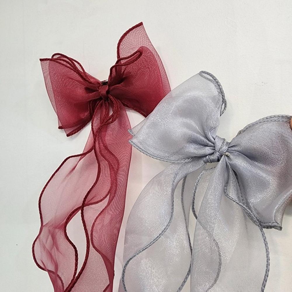 シフォン素材 ロングテール ビッグリボン ヘアクリップ レディース ポイントアクセサリー デイリールック ヘアアクセサリー