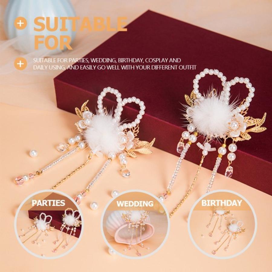 1ペア うさぎ耳 タッセルヘアクリップ パール装飾＆ディテール バレッタ レディース デイリールック パーティー ウェディング用