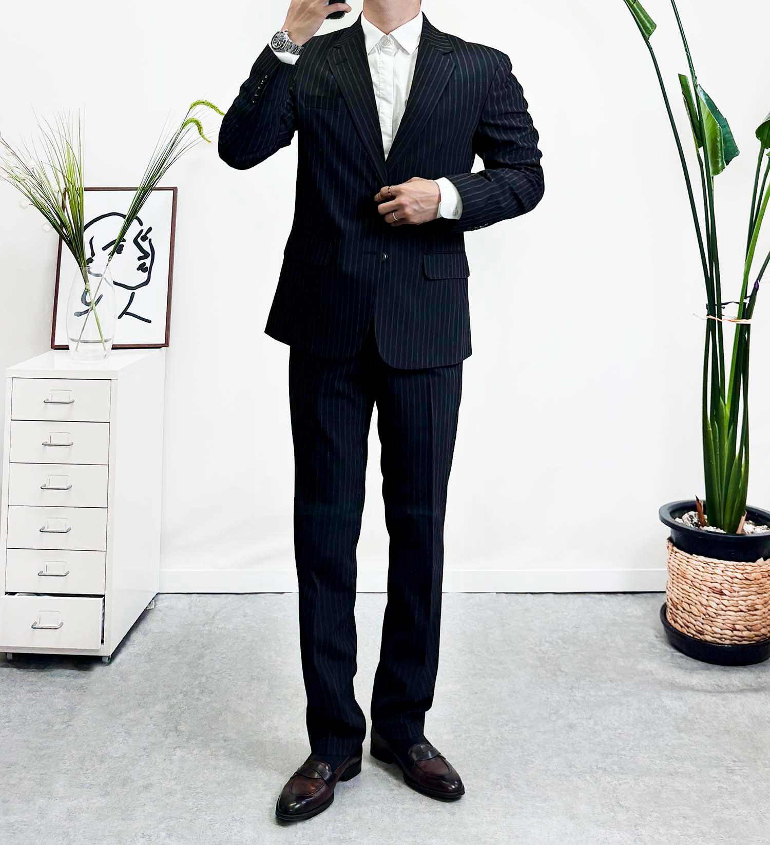 メンズ ストライプ セットアップ スーツ 結婚式 ゲストルック カジュアル セミフォーマル セット ブラック