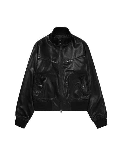 [アカン] High-Neck Leather Jacket (Black) AK25OT27BK