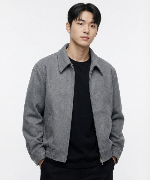 [커넥트킨록] 울 블렌디드 미니멀 블루종 자켓 (멜란지 그레이) EGU32L019