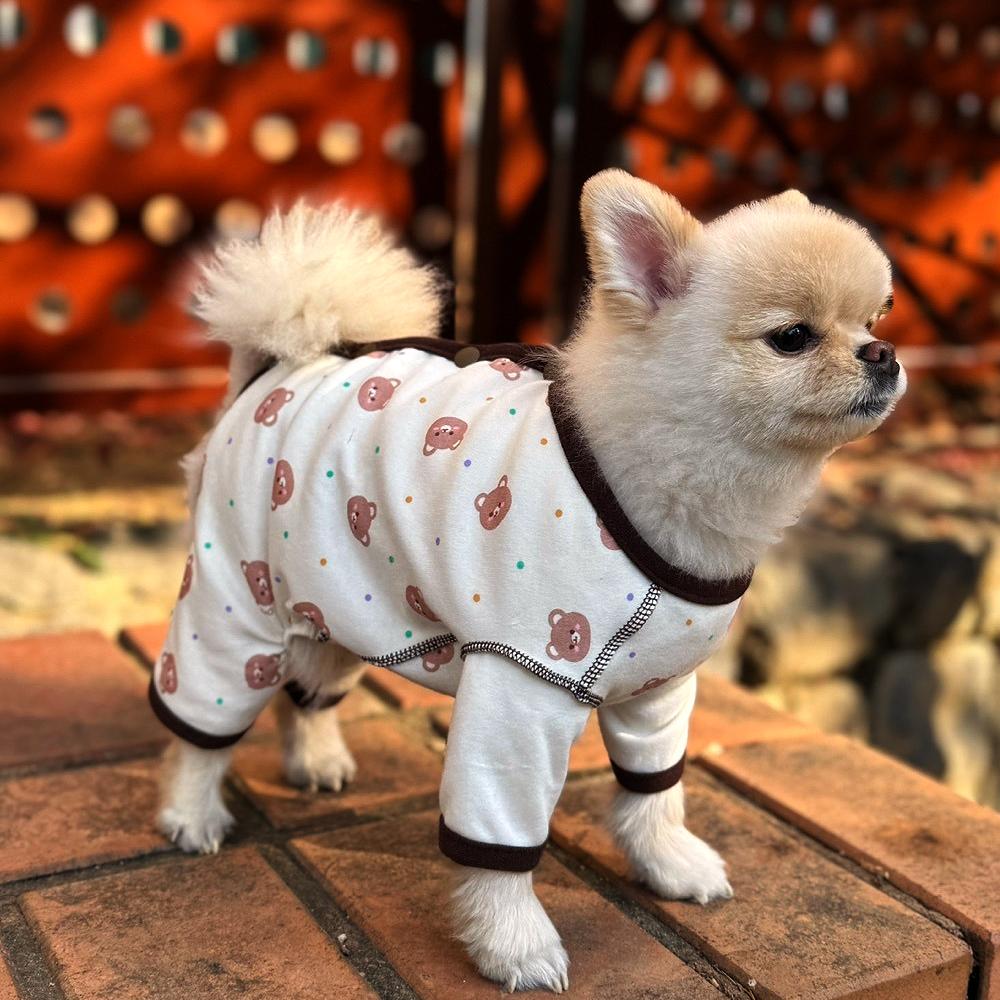犬服 オールインワン オーガニック 女の子用 愛犬 檀ボタン 快適 パジャマ 部屋着 ベア 男の子 XS