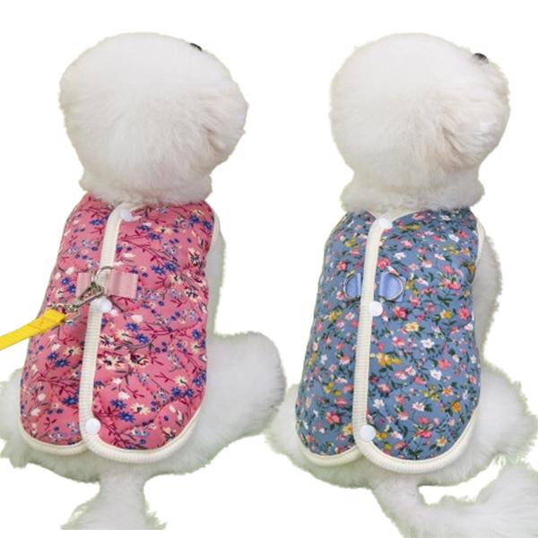 花柄 촌캉스 小型犬/猫用 キムチ作りベスト 冬用ハーネス キルティングベスト ボタンベスト