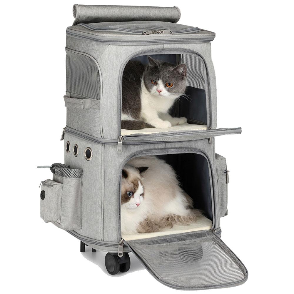 ペット用 キャスター付き 2階建て キャリーバッグ 1+2階 合体型 移動用 旅行用 ペットキャリー 広い空間 1個