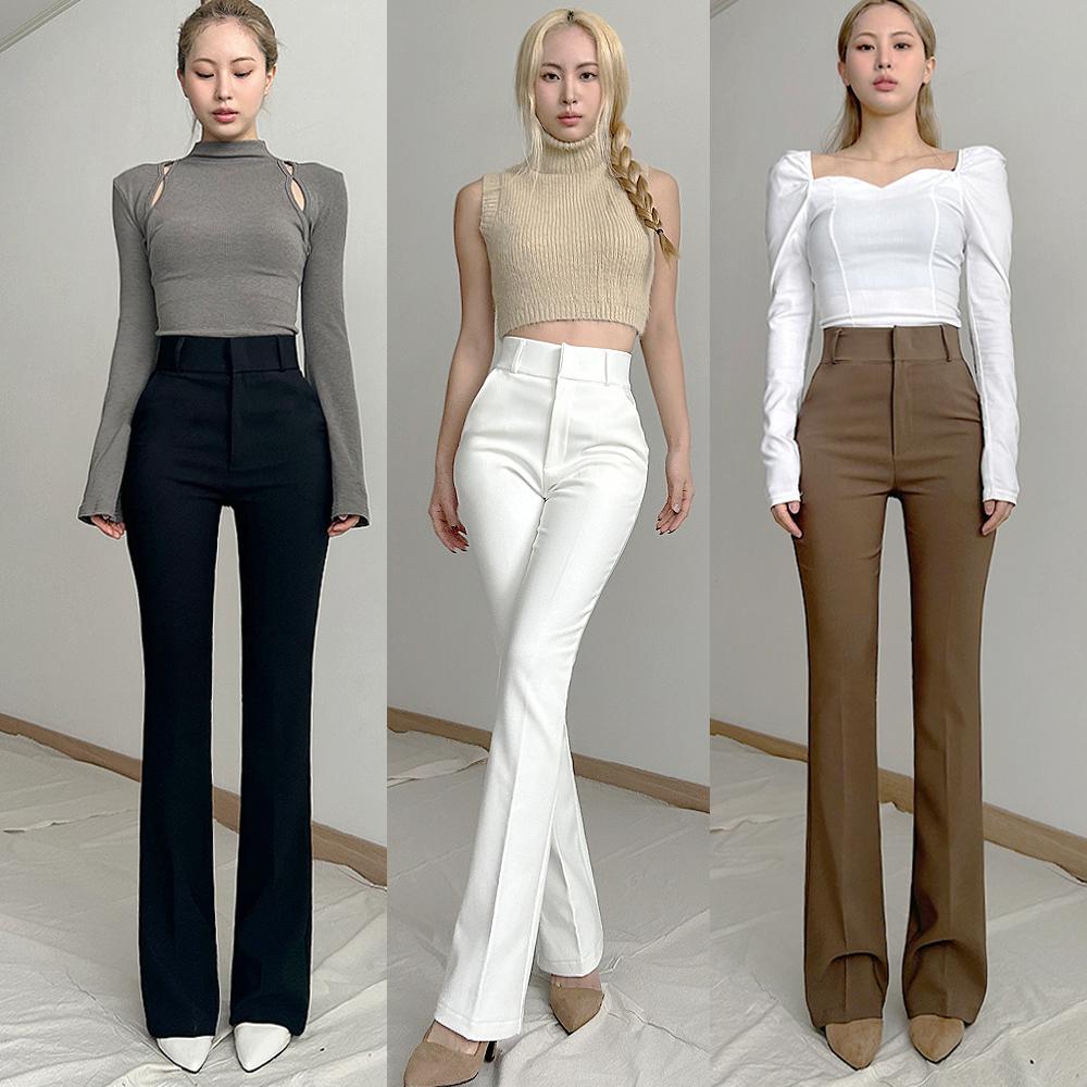 秋 春 シルエットマスター ハイウエスト ブーツカット ショート ロング スラックス パンツ 秋 ベルボトム スーツ パンツ