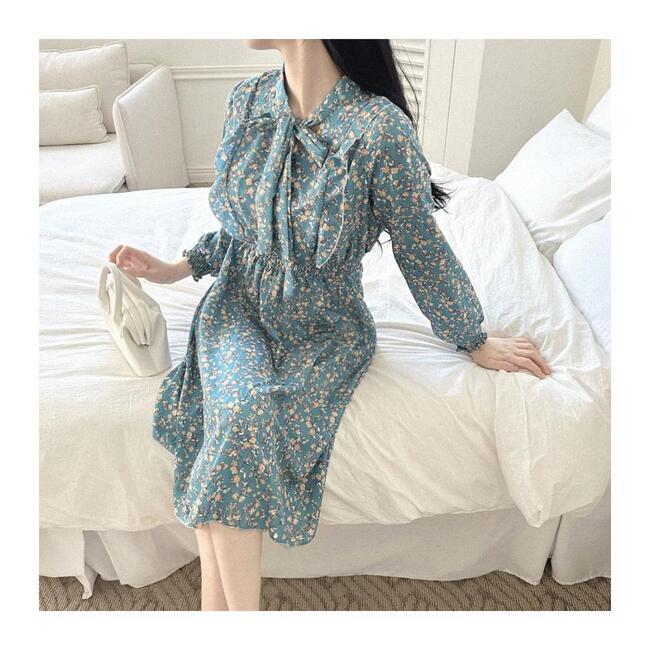 フラワー ラッフル ワンピース 春 秋 シフォン フリル レディース デートルック L85567