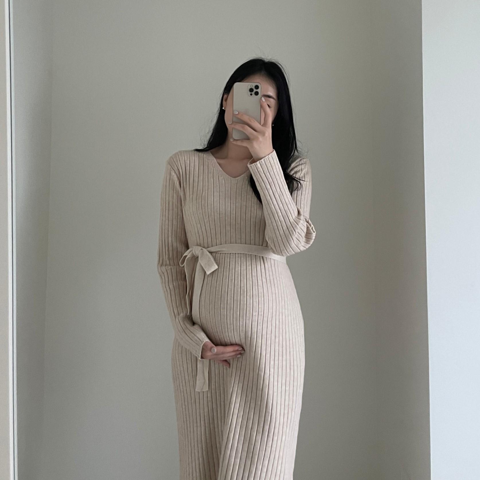 MOREMODE (モアモード) Bibi ゴム編み マタニティフォト ワンピース 妊婦 妊娠中 冬 秋 ニット オフィスレディ 結婚式ゲストドレス