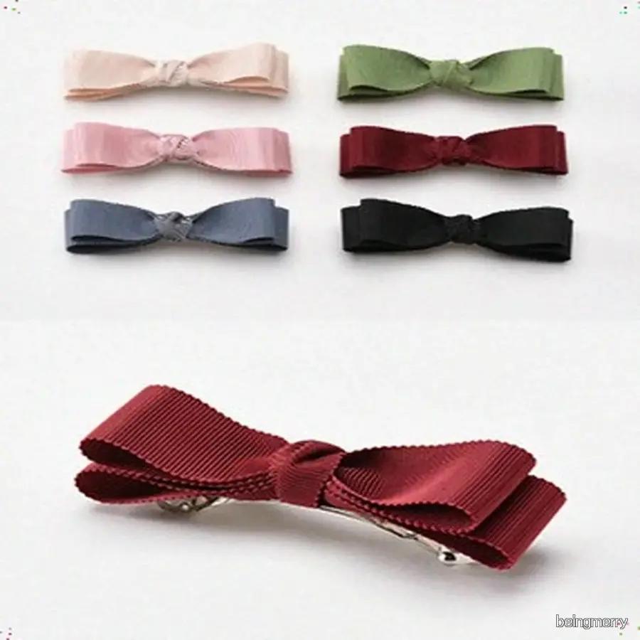 ベーシック リブ リボン 自動ピン ミニ ヘアクリップ クラシック ヘアピン