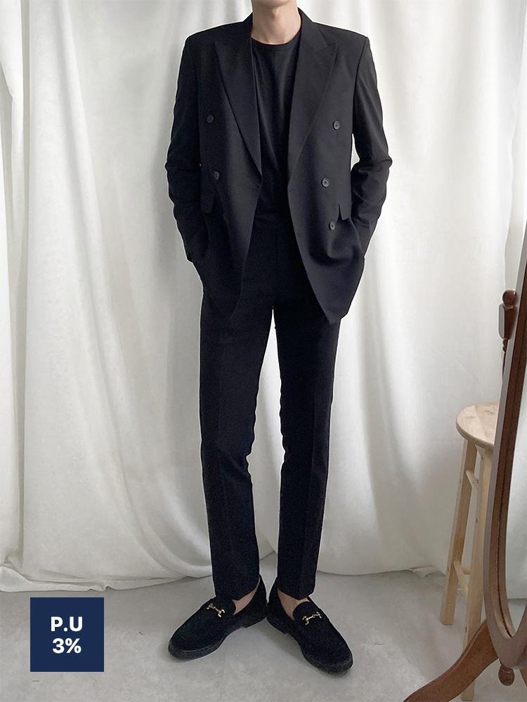 オリジナル制作 メンズスーツ セミカジュアル クラシック モダン ダブル スーツ セット ブラック スーツ デート服 彼氏服 コーディネート