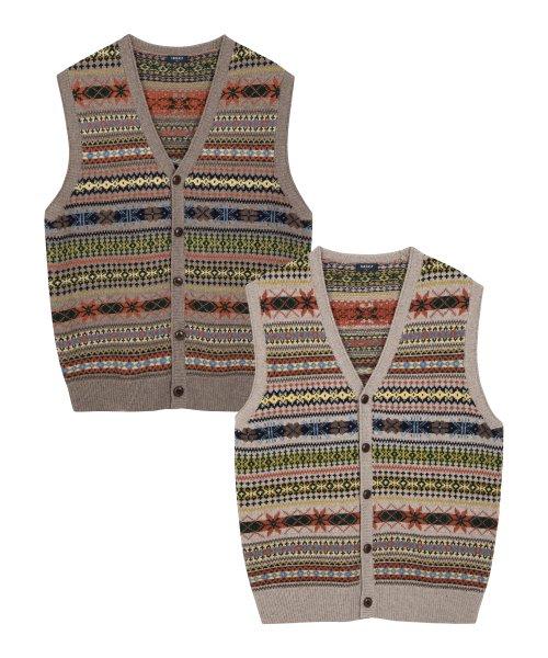 [テイクイージー] Ordinary Fair Isle Vest Cardigan - 2 COLOR T23NTU66