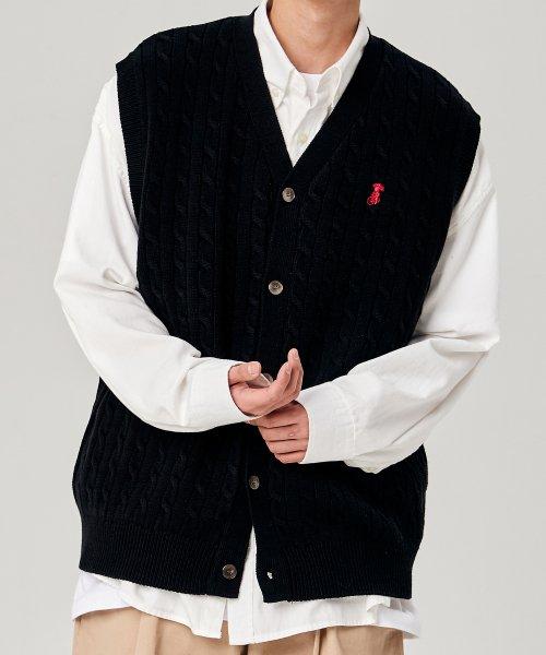 [테이크이지] Cable Small Logo Vest Cardigan (Black) T22NT002-BK