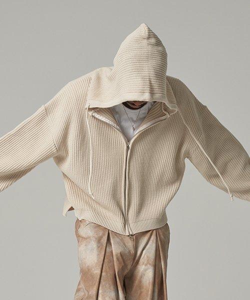 [테네르] Two-way Hoodie Zip-up Knit Beige 0
