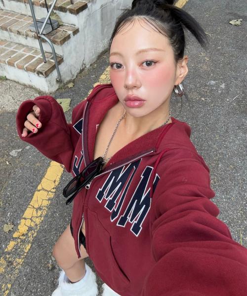 [슬로우 레코드 하우스] [Brushed] Moment Hoodie Zip-up_Burgundy SR24FWHZ01BU