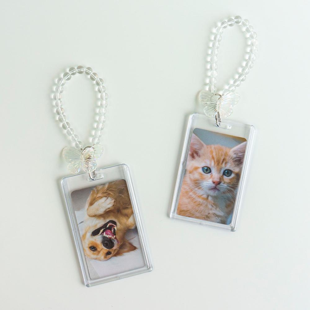 透明アクリル ポカホルダー フォトカードホルダー ケース 蝶 キーリング トップローダー キーホルダー