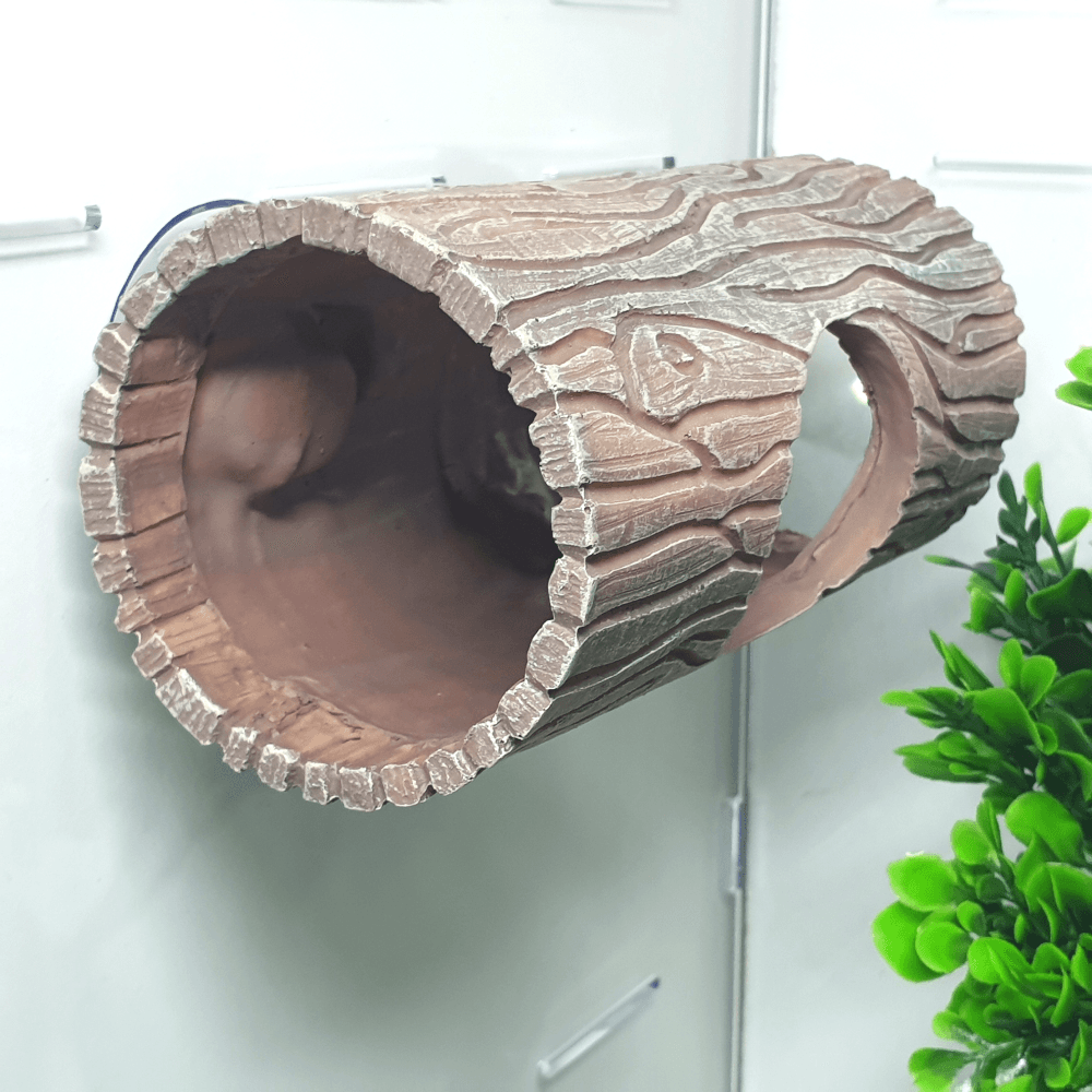 接着式丸太型 爬虫類シェルター クレステッドゲッコー トカゲ用休憩所