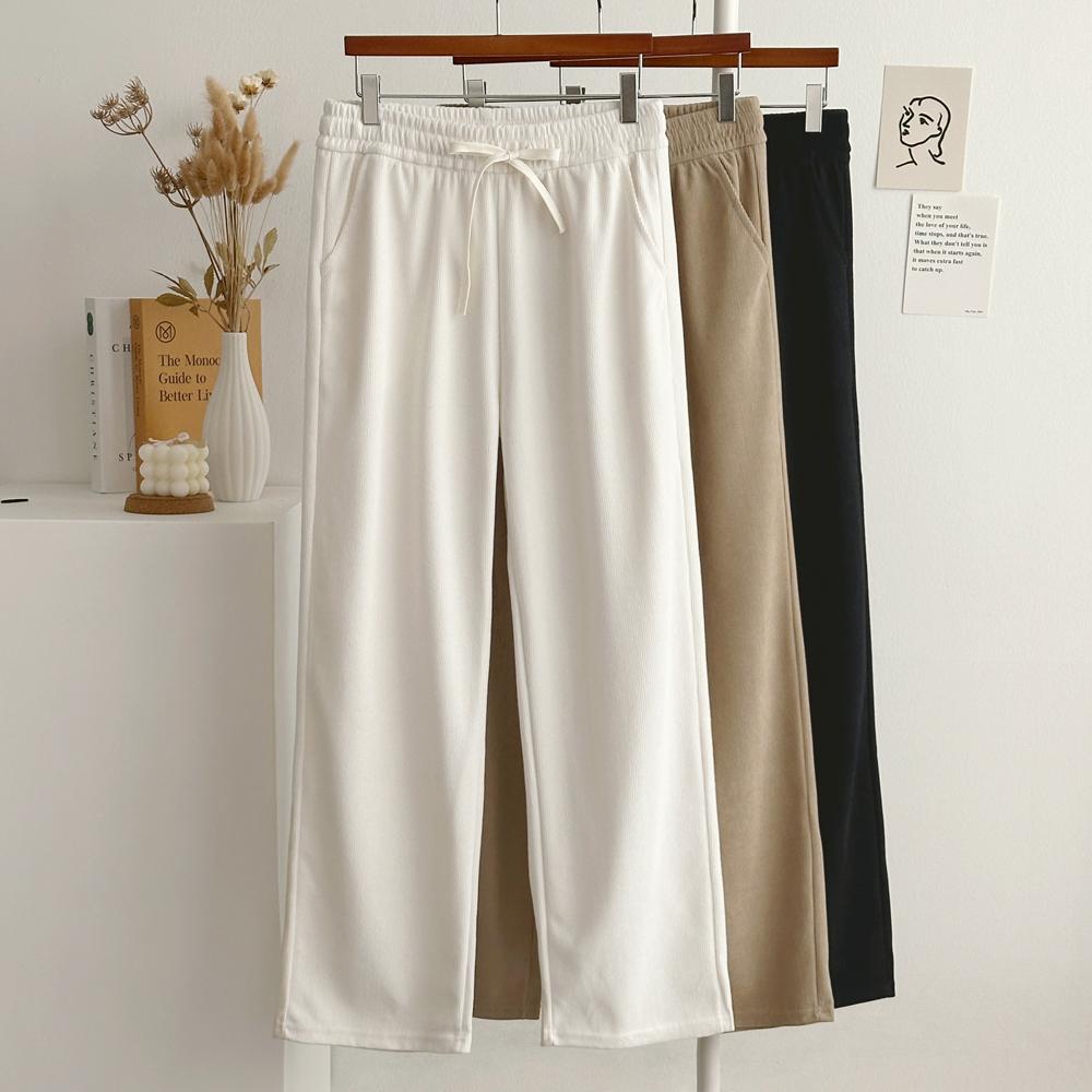 メープル レディース コーデュロイ デイリー バンド付き ワイドパンツ 裏起毛 季節の変わり目 春 ジョガー ワイドパンツ