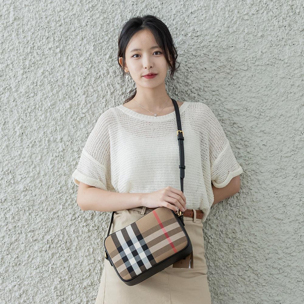 バーバリー キャンバスレザー チェック カメラバッグ 軽量 ブランド レディース クロスボディバッグ
