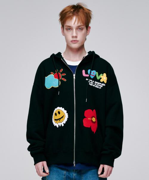 [MR.CHILD] マルチロゴ フーディーZIPUP ブラック MC24SH005
