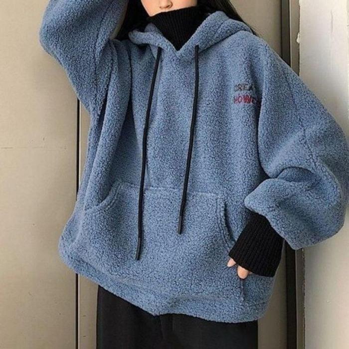 レディース ルーズフィット カジュアル レイヤード フリース フーディー